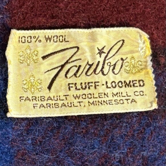 Vintage Faribo Woolen Mill Co 100% Pure Wool Blue Plaid Blanket Throw 49x54 - Picture 5 of 5